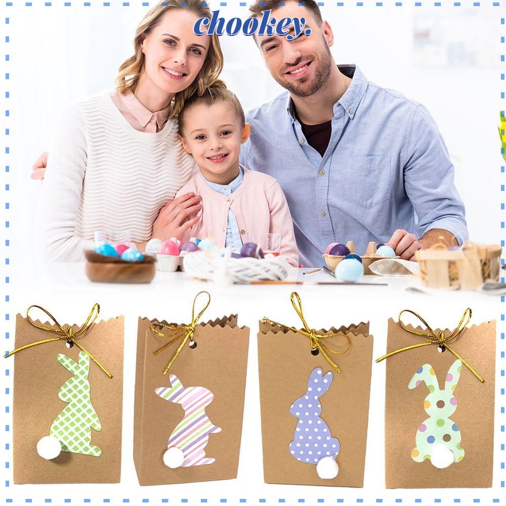 CHOOKEY Set 24 Túi Giấy Kraft Đựng Quà Phục Sinh In Họa Tiết Thỏ Phục Sinh Dễ Thương