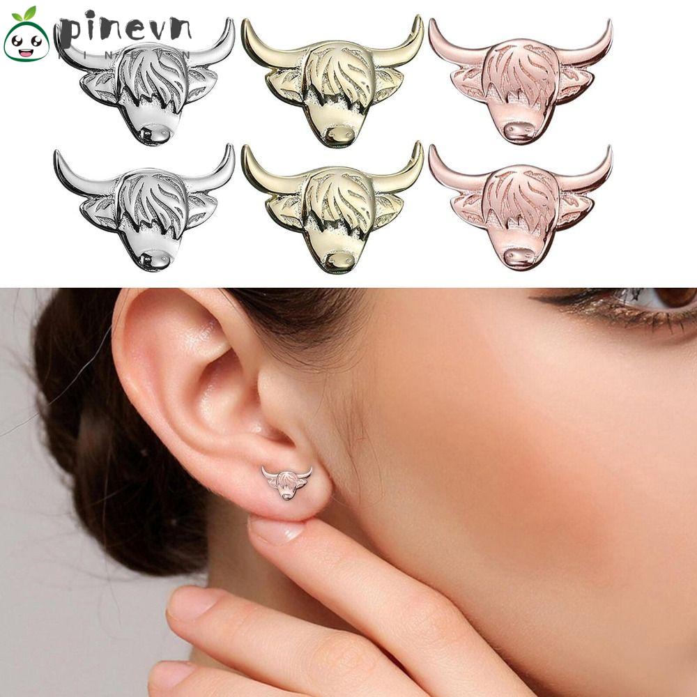 PINEVN Bông Tai Hình Bò Sữa Bằng Hợp Kim Handmade Phong Cách Retro Thời Trang Cho Nữ