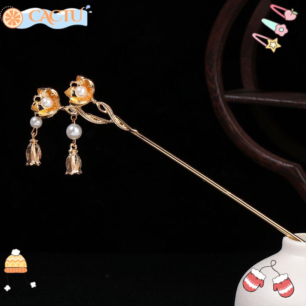 CACTU Trâm Cài Tóc Hình Hoa Phối Tua Rua Kiểu Hán Phục Dễ Thương