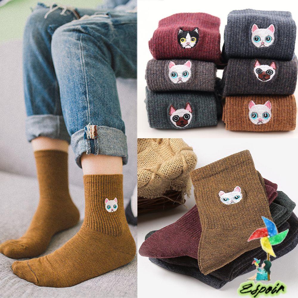 ESPO Tất Hoạ Tiết Động Vật Thêu Thiết Kế Dày Dặn Giữ Ấm Cao Cấp Thời