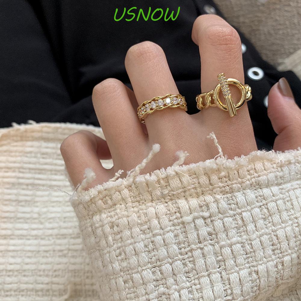 USNOW Nhẫn Hở Phối Dây Xích Thiết Kế Độc Đáo Thời Trang Cá Tính Cho Nữ