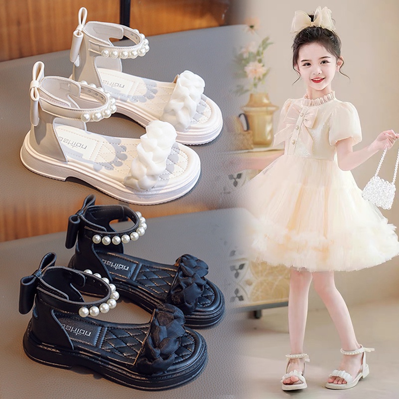 Sandal Chiến Binh Bé Gái Da Mềm Quai Dán Đính Ngọc,Nơ Sau, Quai Voan Kết Xinh Xắn, Dép Công Chúa sz 23-37