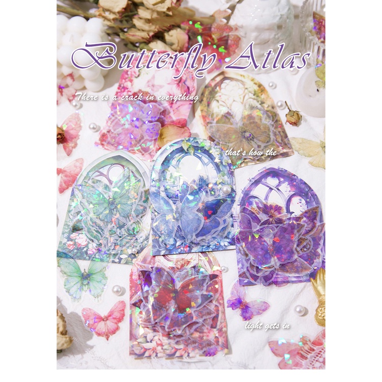 Set 30 Tấm Hình Dán PET Goo Họa Tiết Bướm Vintage Sáng Tạo DIY