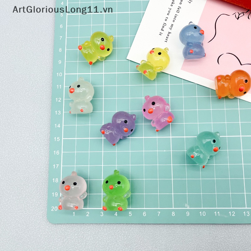 Set 2 Tượng Gà Con Dạ Quang Mini Bằng Nhựa Resin Trang Trí Tiểu Cảnh / Xe Hơi