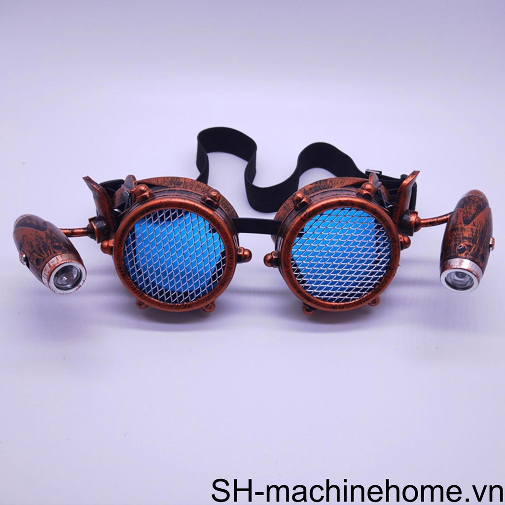 (runbu) Mắt Kính Có Đèn Phong Cách Steampunk Vintage Thời Trang Sáng Tạo