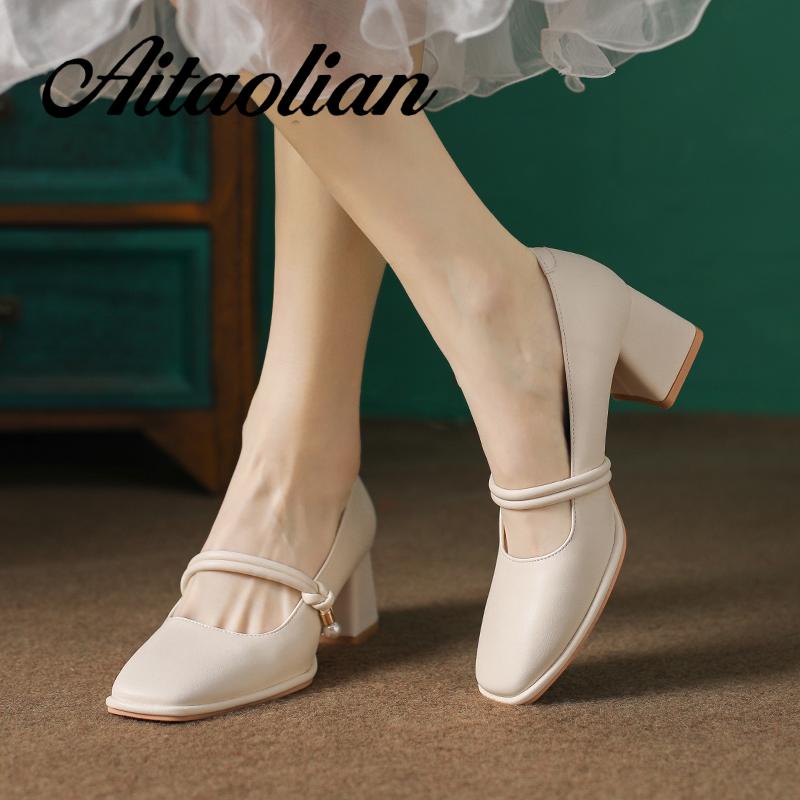 Giày Cao Gót 5cm Da Mềm Mũi Vuông Phong Cách Anh Quốc Cho Nữ