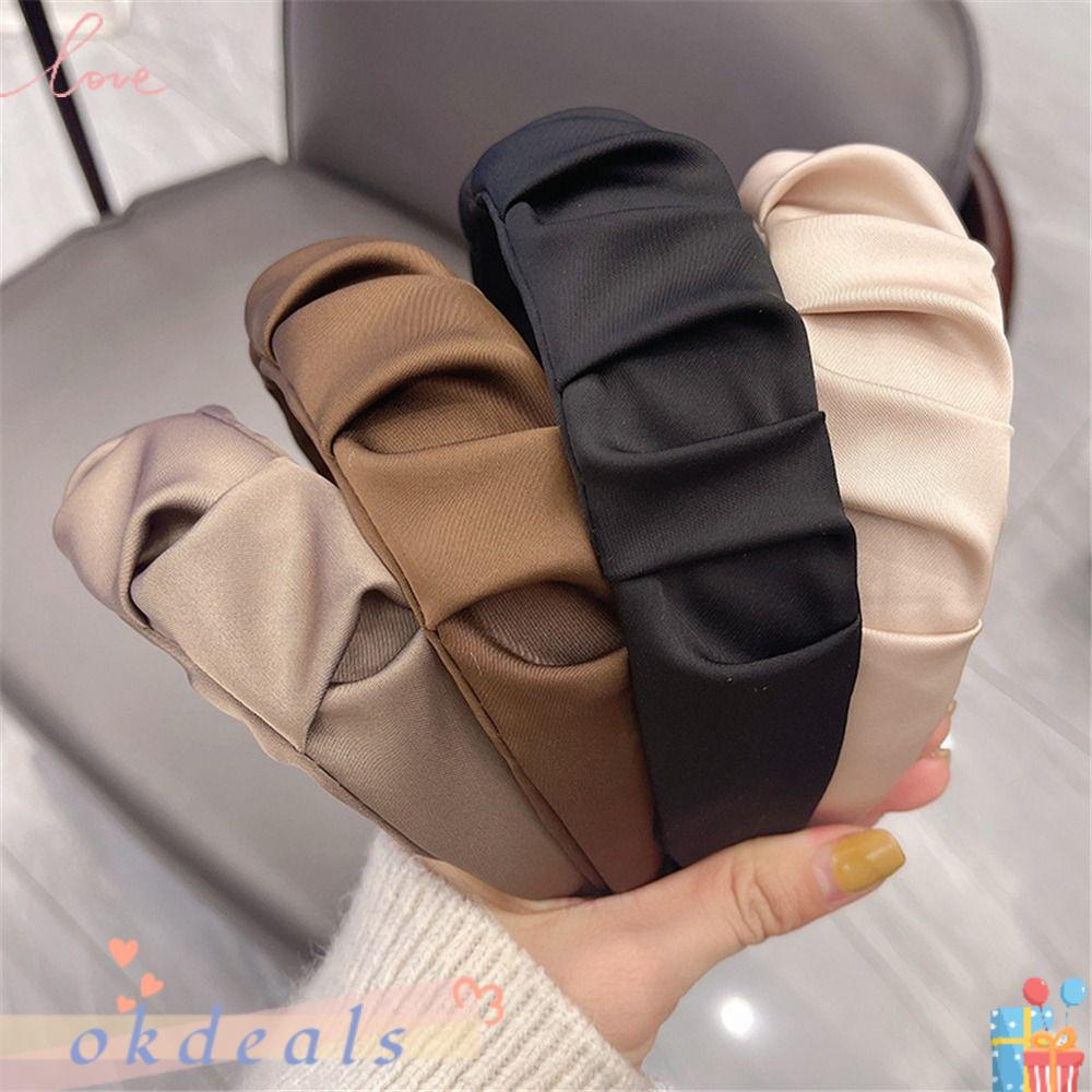 OKDEALS Băng Đô Cài Tóc Bản Rộng Màu Trơn Thời Trang