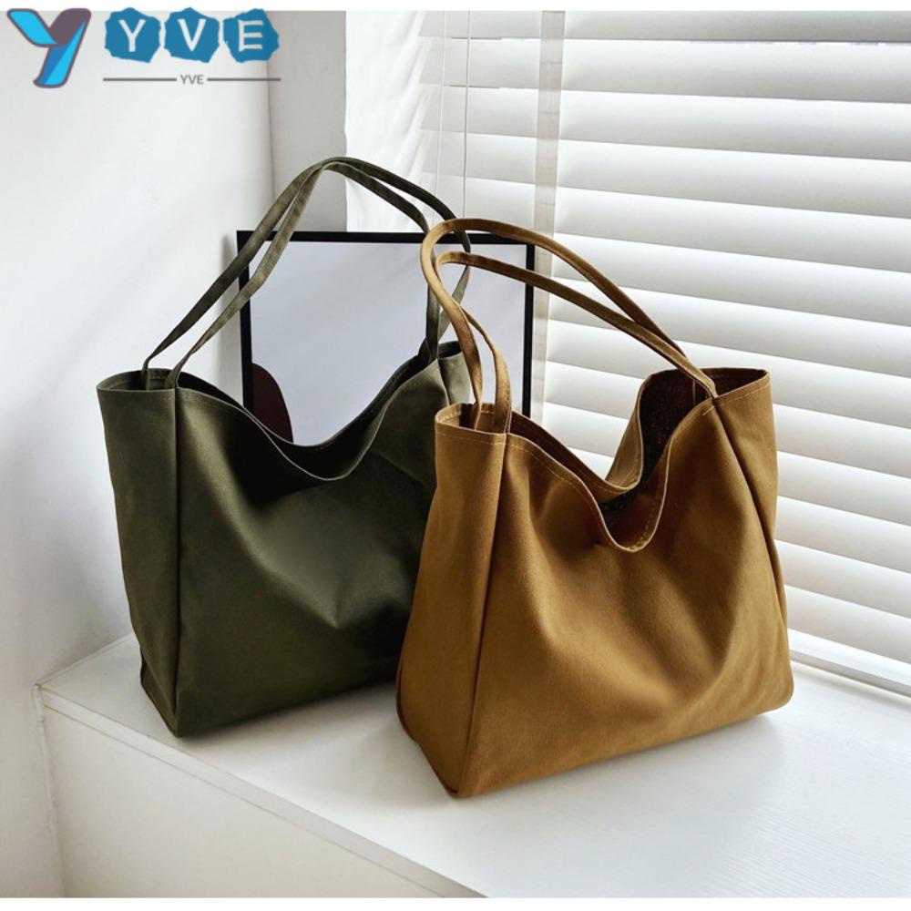 YVE Túi Xách Vải Cotton Hai Mặt Màu Trơn Kích Cỡ Lớn Thời Trang Dành Cho Nữ
