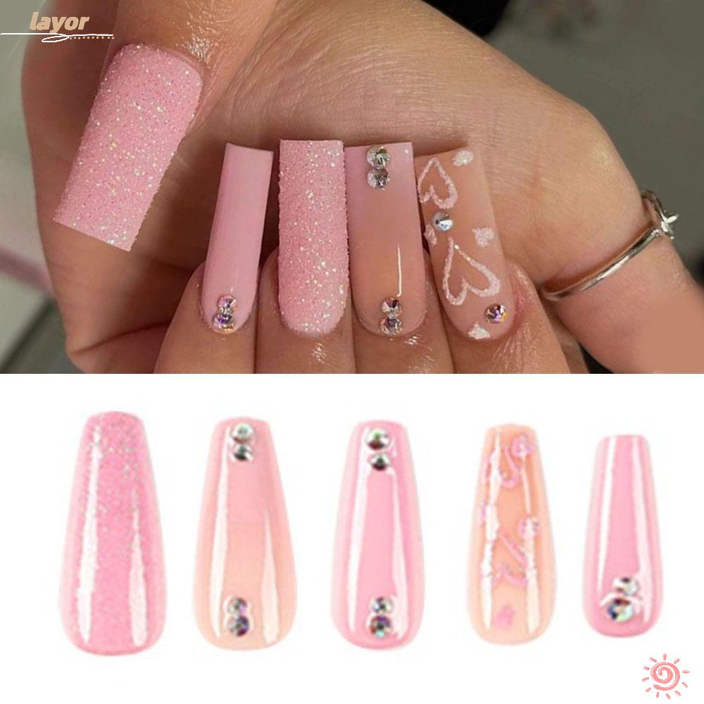 LAY Bộ 24 Móng Tay Giả Che Phủ Toàn Diện Đính Pha Lê Xinh Xắn