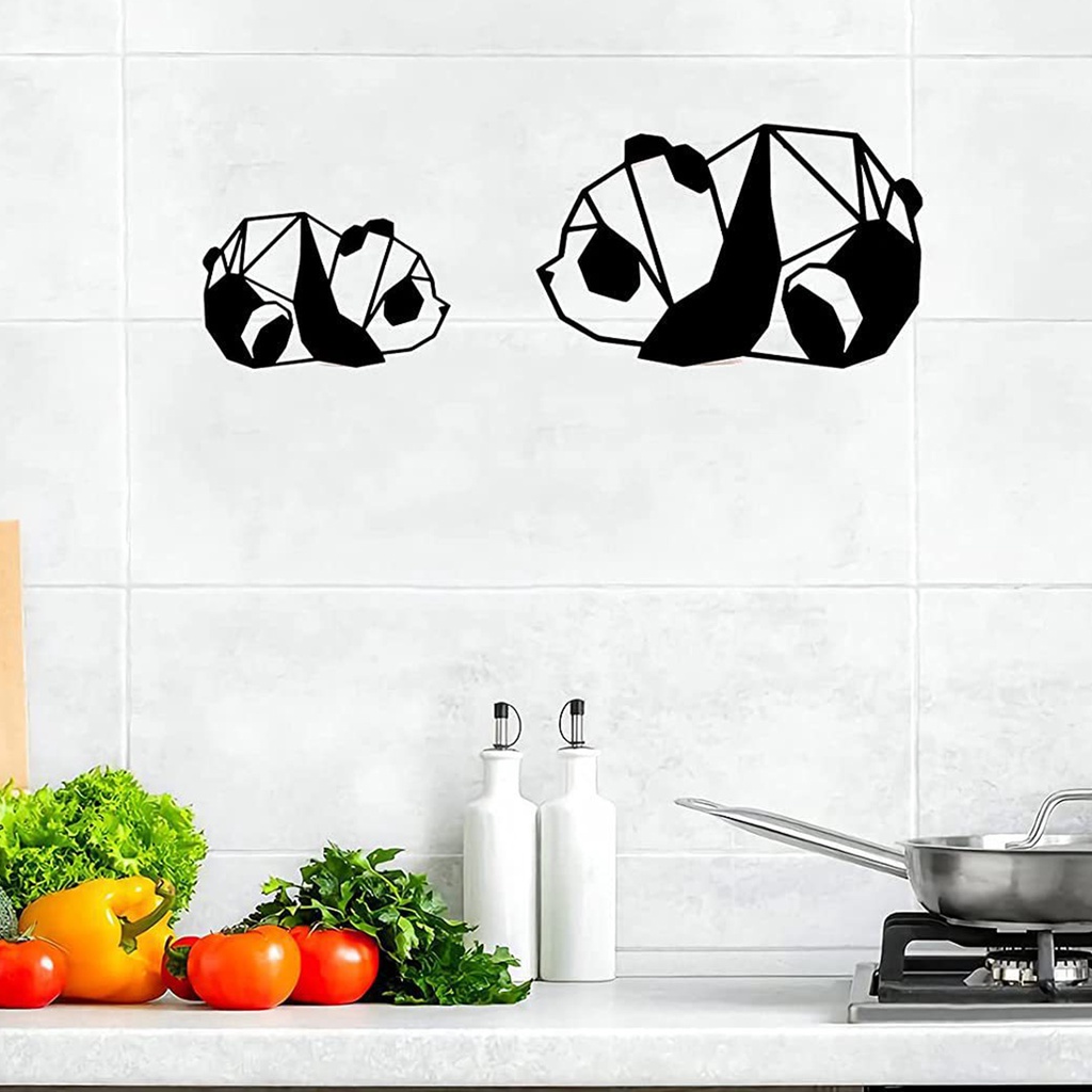 Phụ Kiện Trang Trí Tường Phòng Khách Hình Gấu Trúc Bằng Kim Loại Màu Đen Dễ Thương