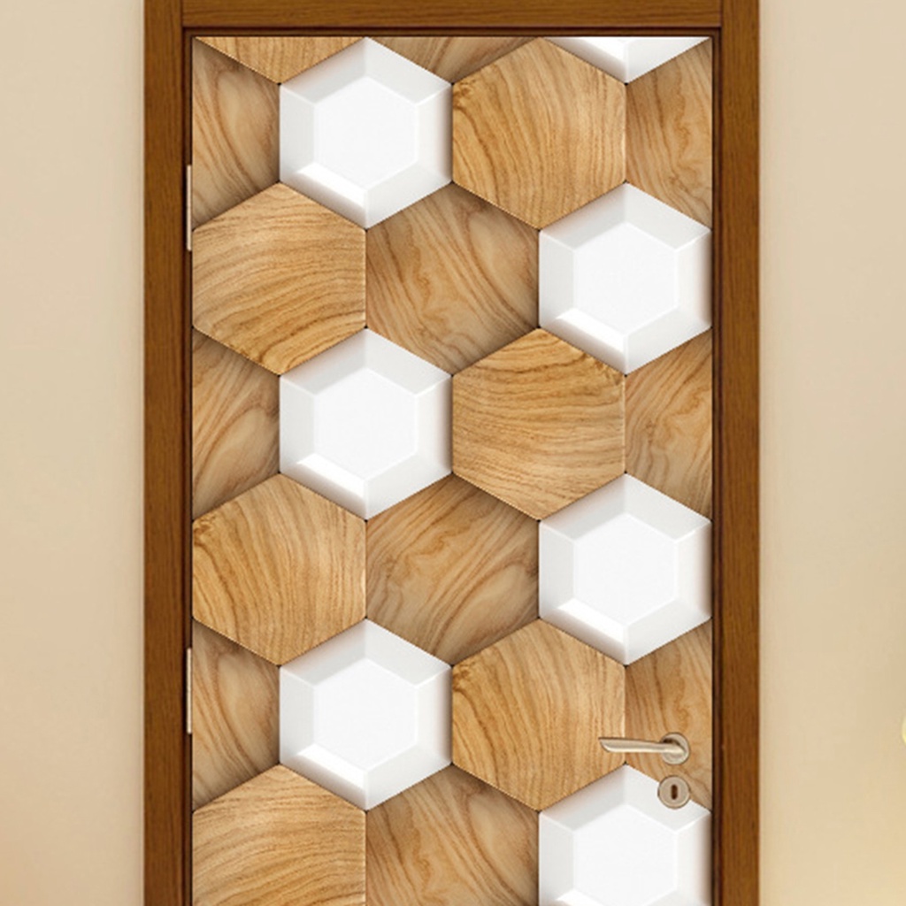 Set 2 Miếng Dán Tường / Cửa Họa Tiết Hình Học 3D Bằng PVC Chống Thấm Nước Trang Trí Phòng Khách