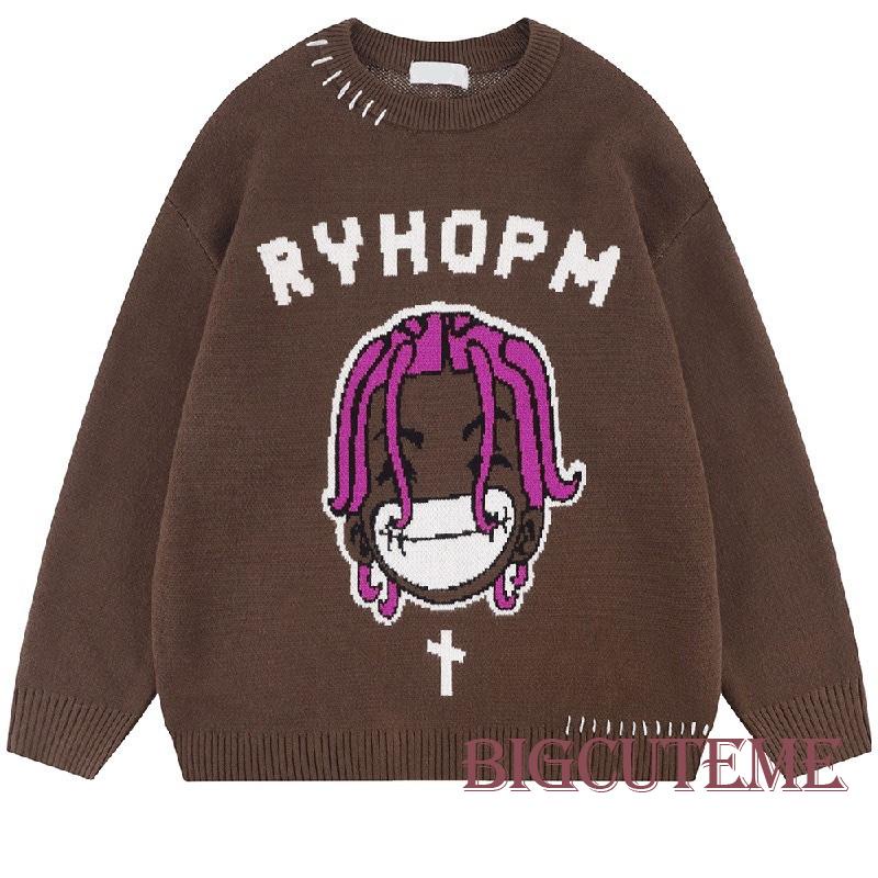 Áo Sweater Dệt Kim Tay Dài Cổ Tròn Dáng Rộng In Nhân Vật Hoạt Hình Thời Trang Thu Đông Cho Nữ