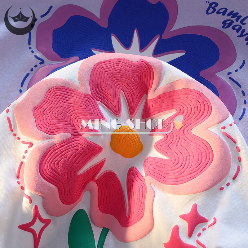 Áo Thun Nữ Ngắn Tay Cổ Tròn In Hoa Thời Trang