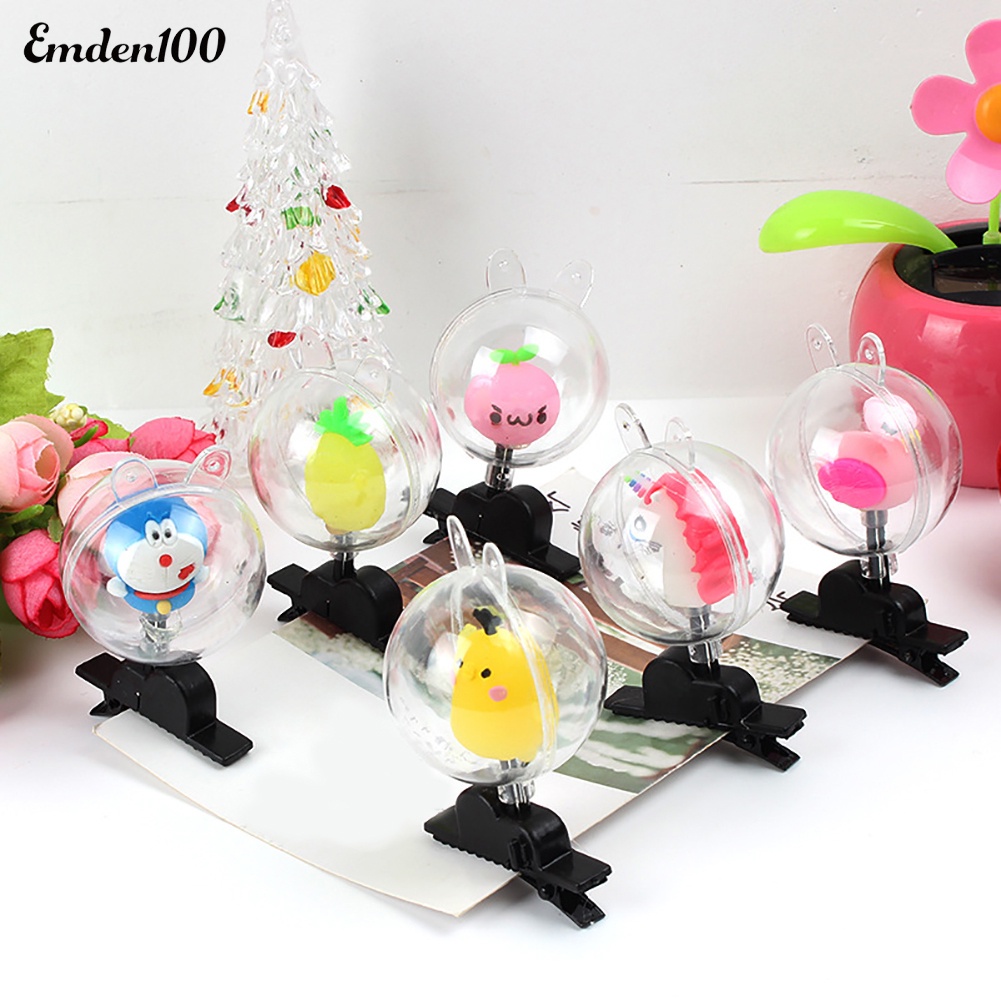 Kẹp Tóc Hình Búp Bê Hoạt Hình Có Đèn LED Trong Suốt