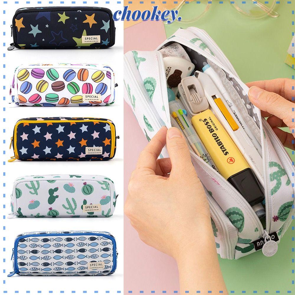 CHOOKEY Túi Đựng Bút Hai Lớp Chống Thấm Nước Đa Năng In Họa Tiết Xinh Xắn