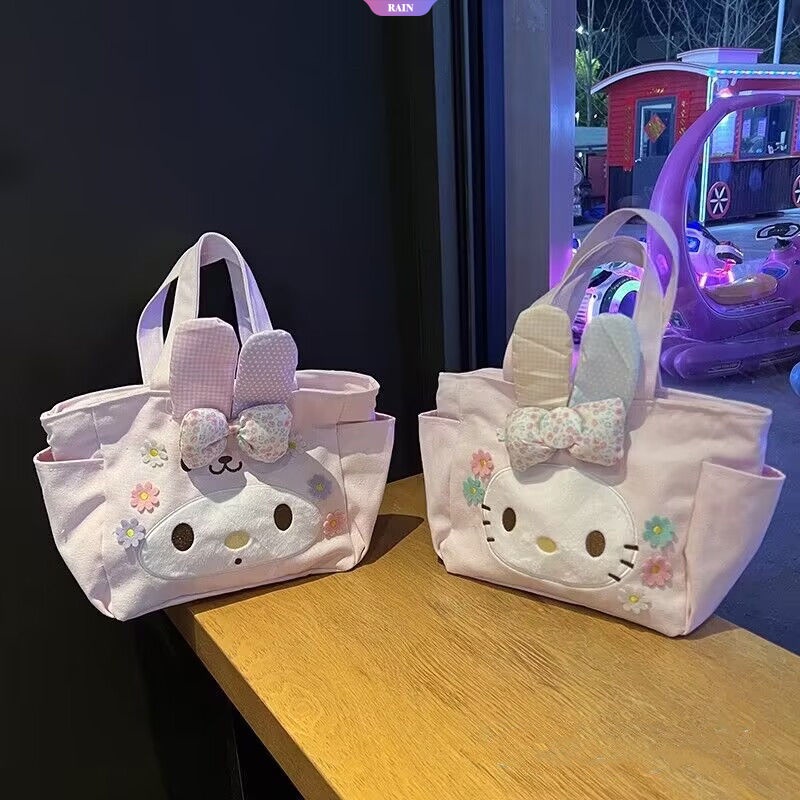 Sanrio Túi vải Sức Chứa Lớn Họa Tiết My Melody Dễ Thương Có Khóa Kéo Cho Nữ