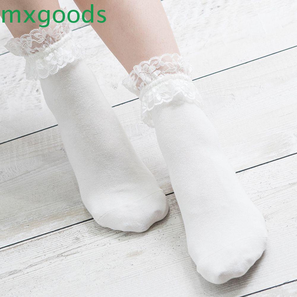 MXGOODS Tất Cotton Cổ Ngắn Phối Bèo Nhún Xinh Xắn Hợp Thời Trang