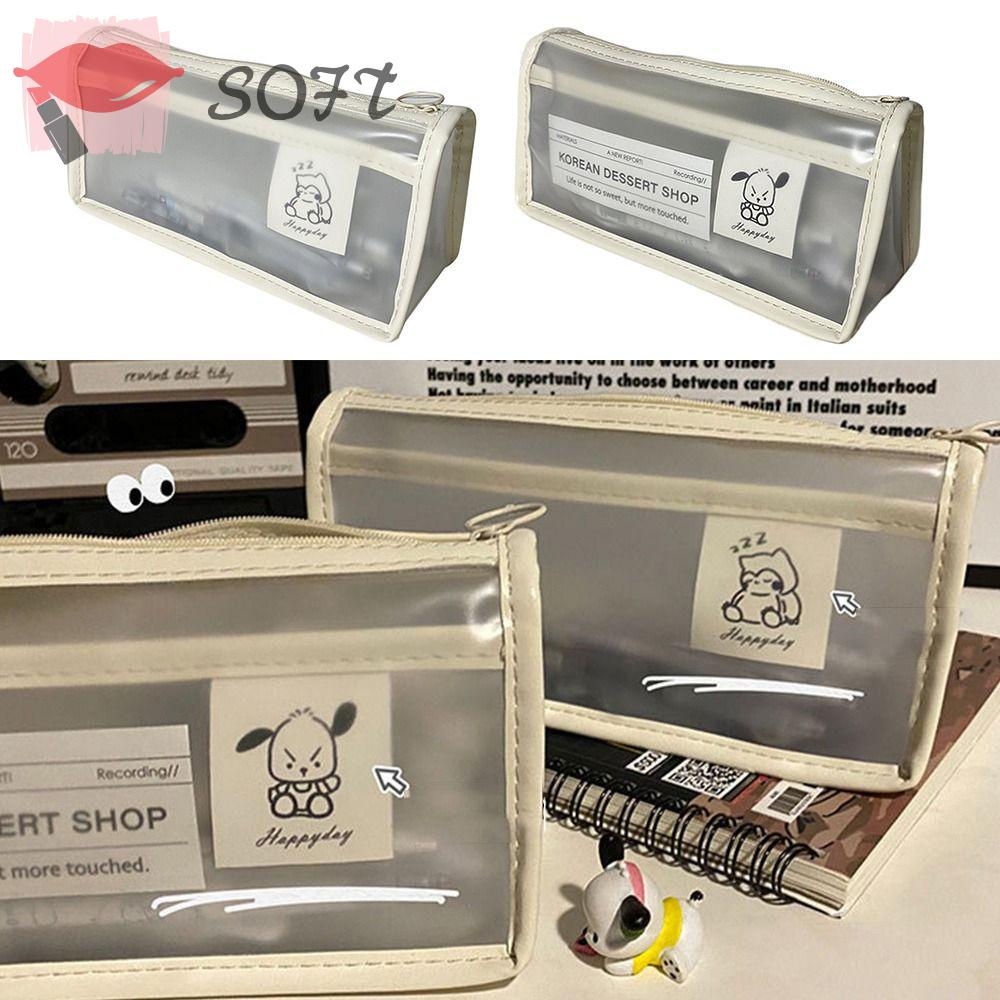 SOFTNESS Túi Đựng Bút Màu Trong Suốt Sức Chứa Lớn Có Khóa Kéo Tiện Dụng Cho Trường Học / Văn Phòng