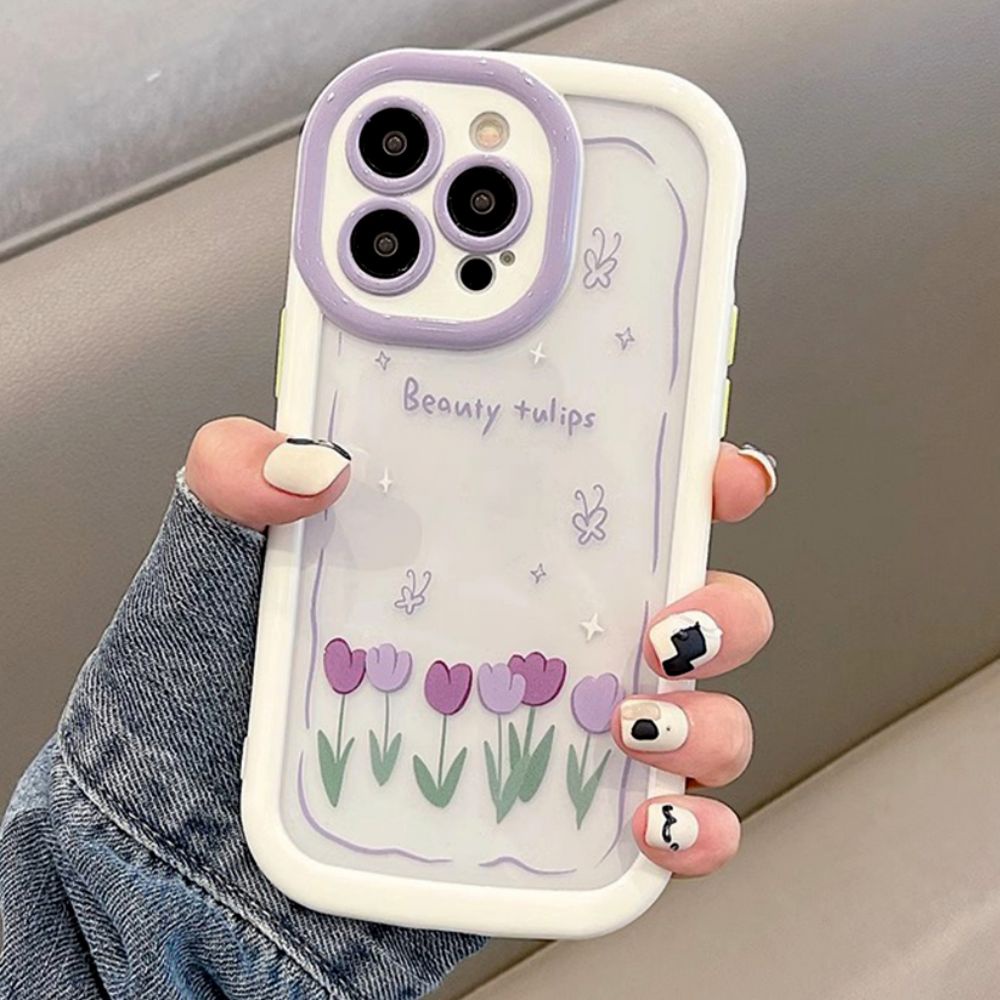 Ốp Điện Thoại TPU Mềm Chống Sốc Họa Tiết Hoa Tulip Bảo Vệ Ống Kính Máy Ảnh Cho IPhone 11 12 13 14 Pro Max