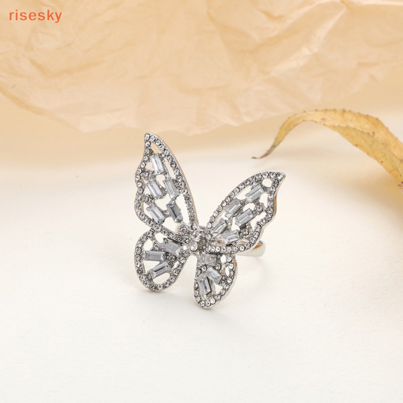 Nhẫn Cưới Màu Bạc Đính Đá Zircon Hình Bướm Lấp Lánh Sang Trọng Cho Nữ