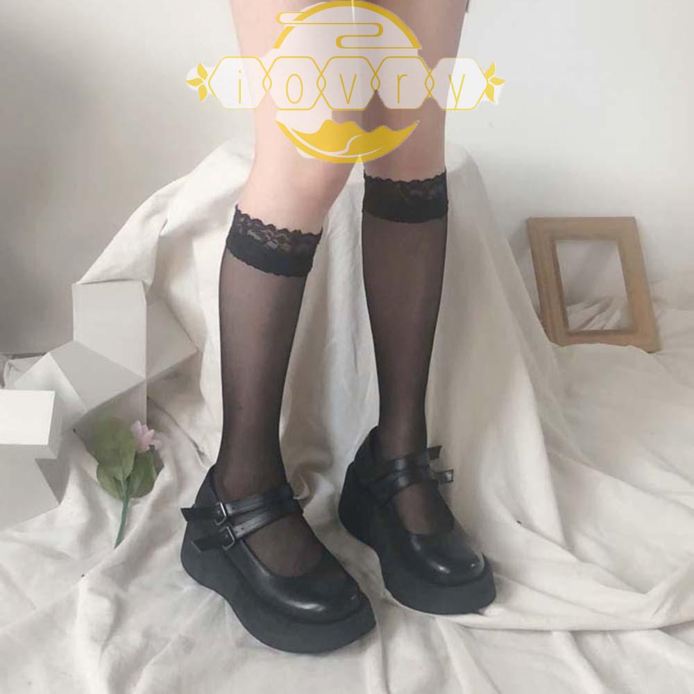 IVORY Vớ Dài Co Giãn Phối Ren Trong Suốt Phong Cách Lolita Dành Cho Nữ