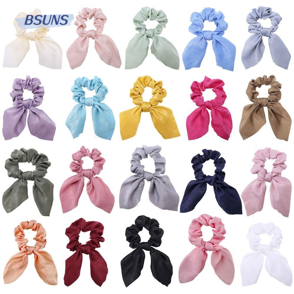 BSUNS Set 5 Dây Cột Tóc Co Giãn Đính Nơ Màu Trơn Dành Cho Nữ