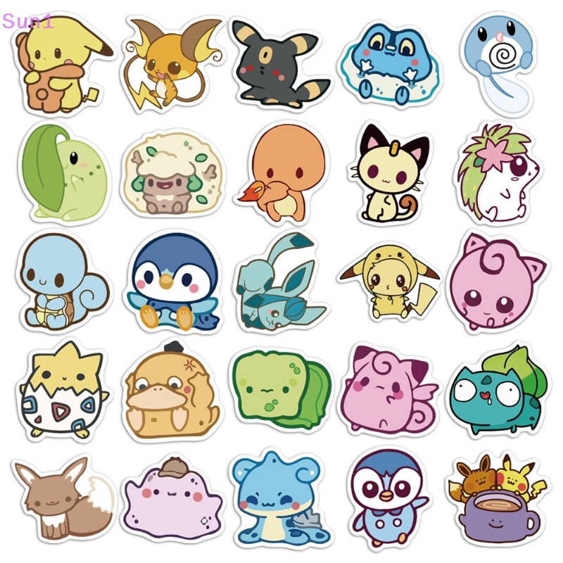 Set 50 Sticker Hoạt Hình Pokemon Đáng Yêu Trang Trí Laptop Vali Ván Trượt