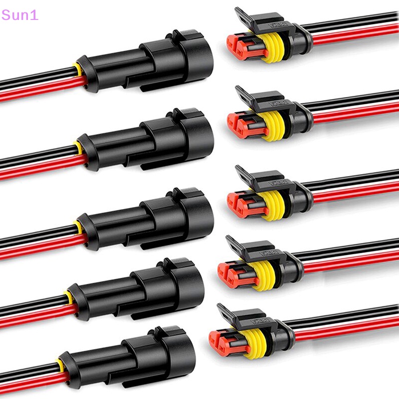 Set 5 Bộ 10 Phích Cắm Điện 2 Chiều Nối Đầu Đực Sang Đầu Cái Chống Nước Có Dây Cho Xe Hơi / Xe Máy / Tàu Thuyền