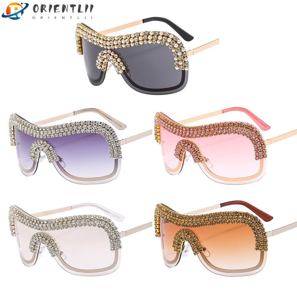 ORIENTLII Kính Mát Oversized Y2k Đính Đá Sang Trọng
