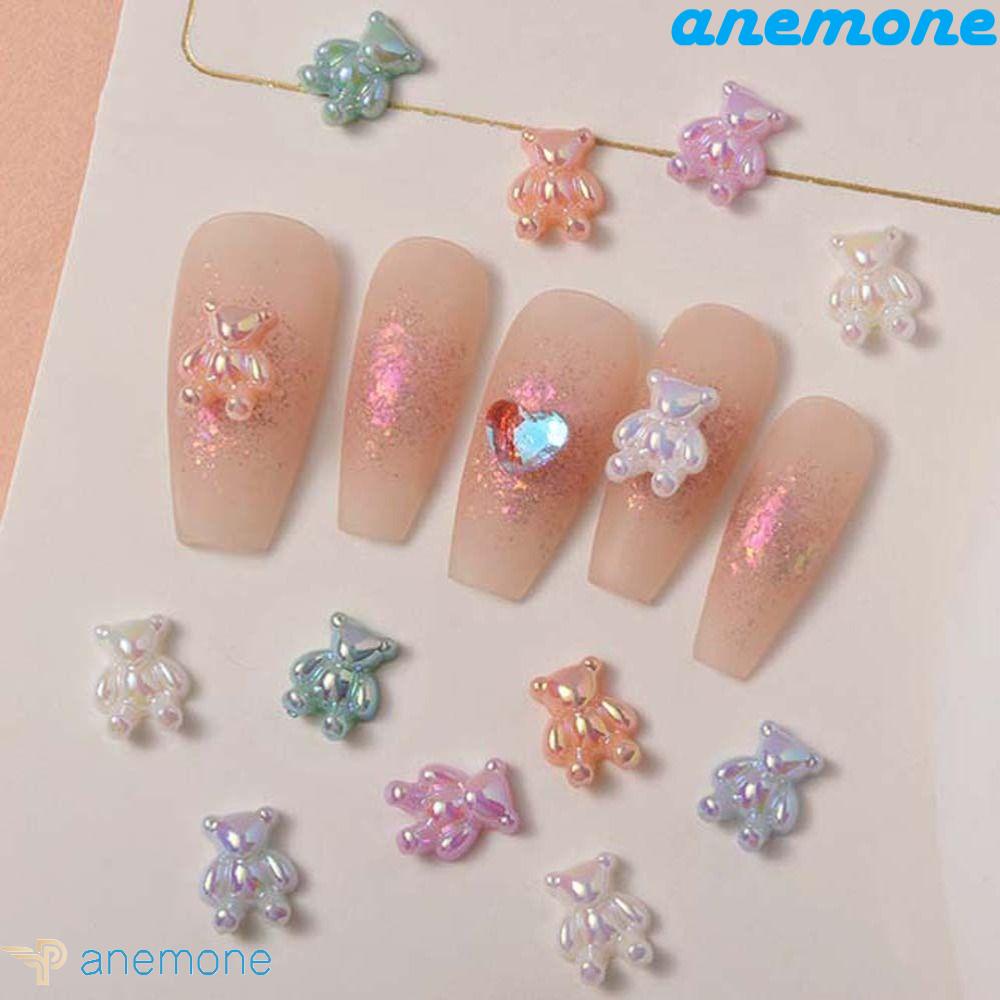 ANEMONE Bộ 5 Phụ Kiện Trang Trí Móng Tay Hình Gấu Hoạt Hình Dễ Thương Dành Cho Nữ