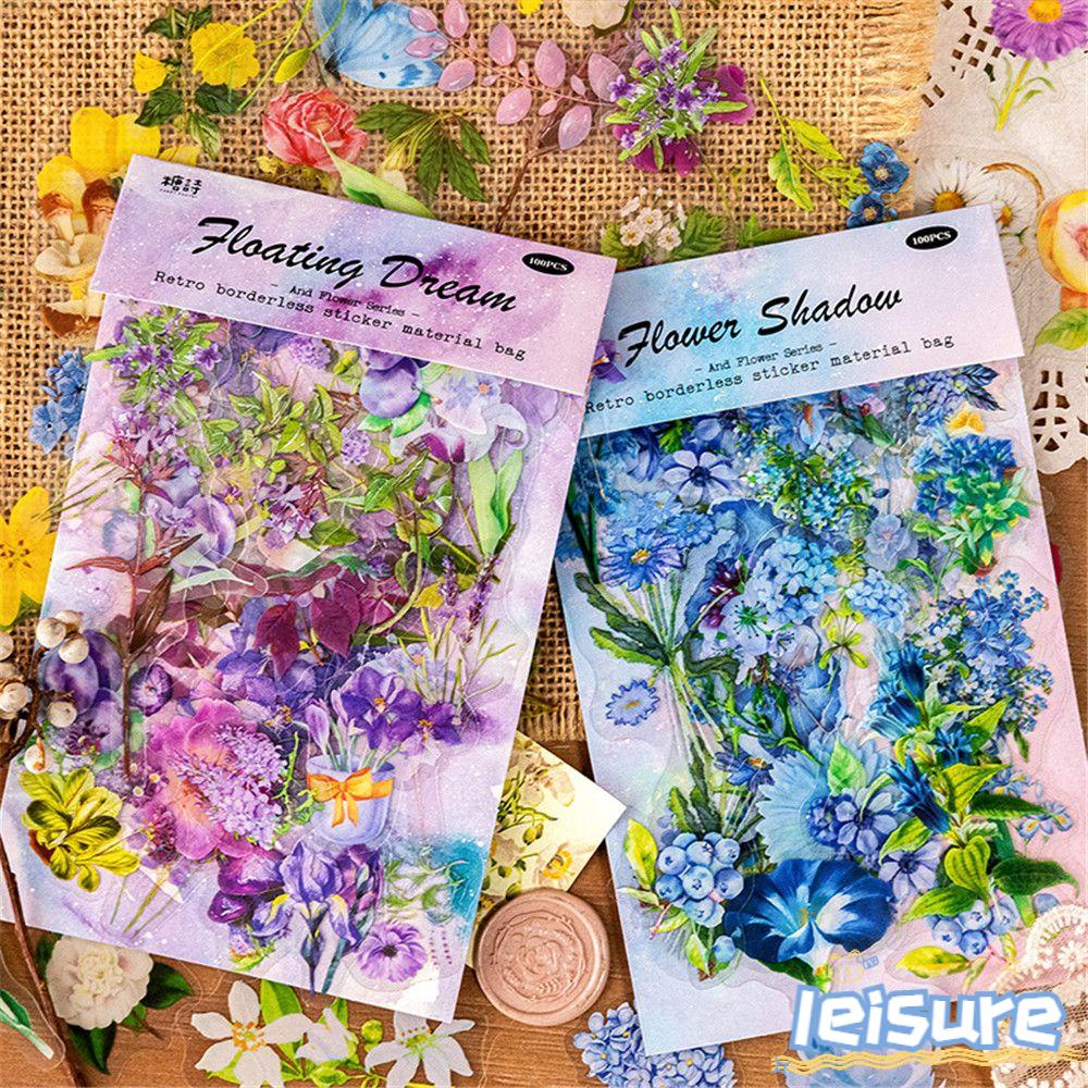 LEISURE Túi 100 Hình Dán Hoa Phong Cách Vintage