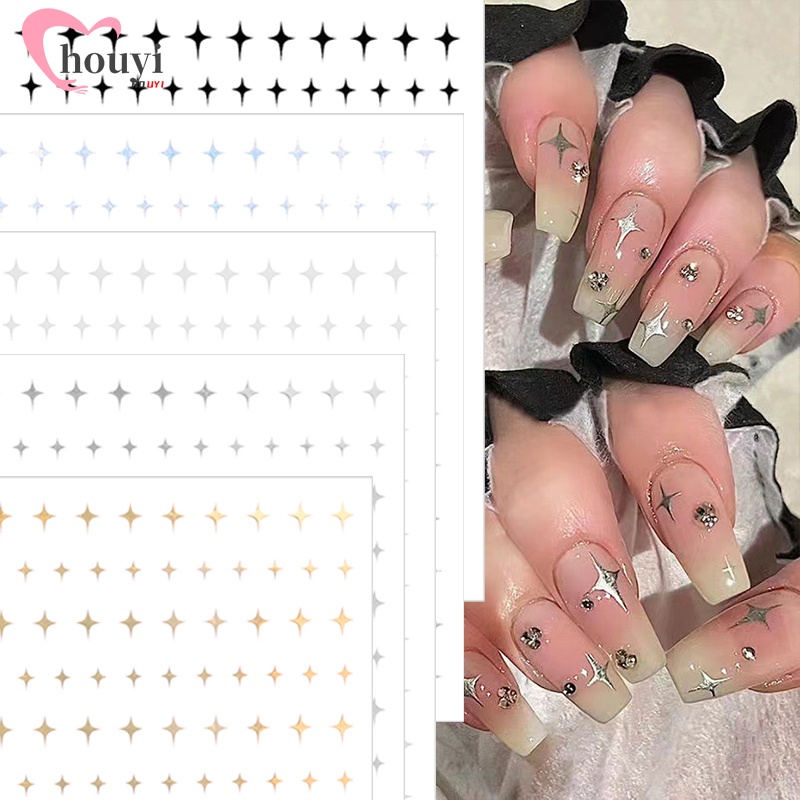 1 Tấm Sticker Dán Móng Tay Họa Tiết Ngôi Sao 3D Màu Laser Tự Dính Y2k