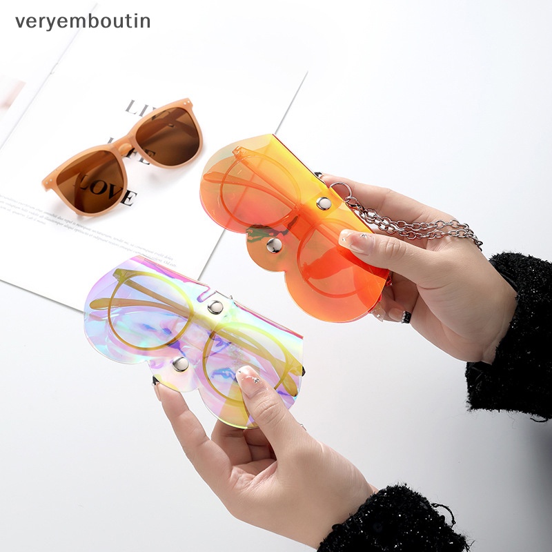 1 Hộp Đựng Mắt Kính Bằng PVC Trong Suốt Phối Dây Xích Kim Loại Độc Đáo Thời Trang Cho Nữ