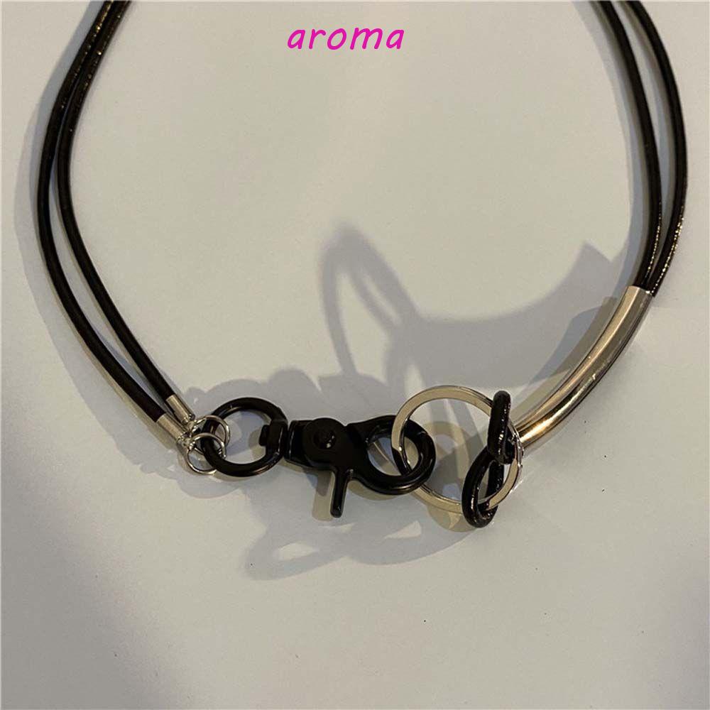 AROMA Vòng Cổ Dây Da Hai Lớp Mặt Hợp Kim Phong Cách Hàn Quốc Cho Nam