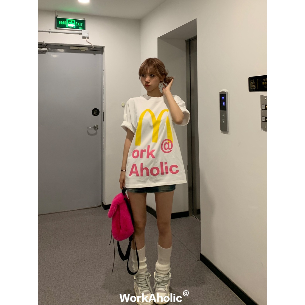 Áo Thun Tay Ngắn Dáng Rộng In Chữ Mcdonald Phong Cách hip hop Âu Mỹ Thời Trang Cho Nam Và Nữ