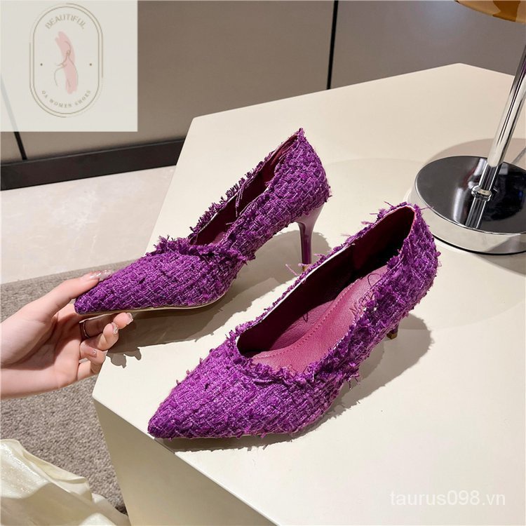 Giày Cao Gót Mũi Nhọn Chất Liệu Cao Su Pu 6-8cm