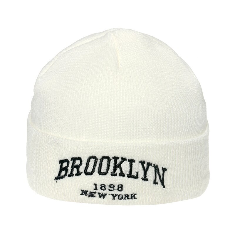 Mũ Len Beanie Không Vành Co Giãn Thêu Chữ Màu Trắng Đen Thời Trang Thu Đông Cho Nam Và Nữ