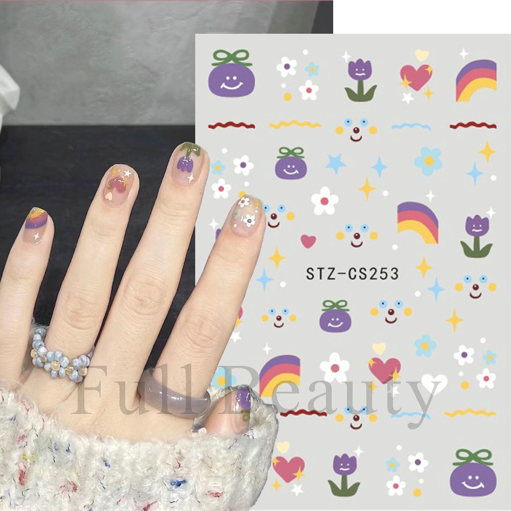 HOT SALE 🎁Miếng Dán Móng Tay Họa Tiết Hoạt Hình Màu Cầu Vồng Phong Cách Mới