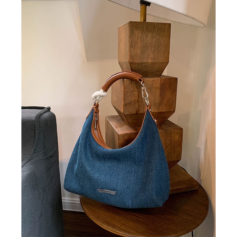 Túi Xách Đeo Vai Chất Liệu Denim Cao Cấp Phong Cách Retro Dành Cho Nữ