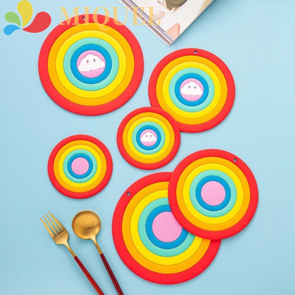 MIQUEL Miếng Lót Cốc Cách Nhiệt Chống Trượt Hình Tròn Họa Tiết Cầu Vồng Nhiều Màu Sắc