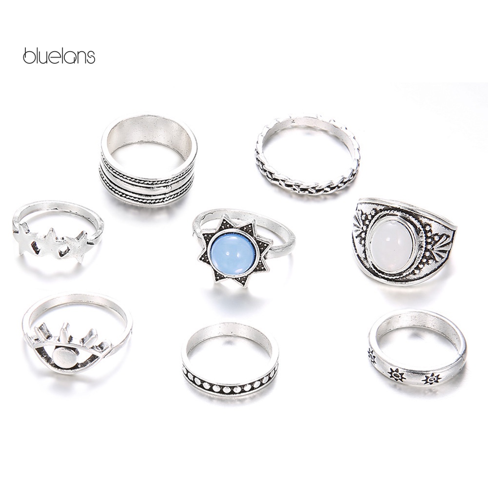 Set 7 Nhẫn Midi Đính Đá Nhân Tạo Phong Cách Bohemian Thời Trang Cho Nữ