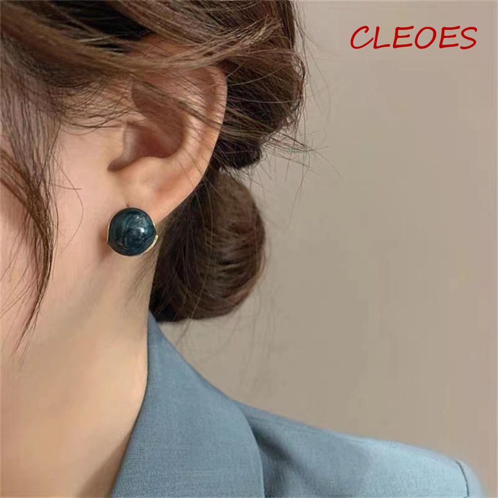 CLEOES Bông Tai Dạng Nút Tròn Tráng Men Thời Trang Ngọt Ngào Cho Nữ