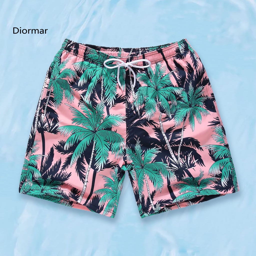 Dio Quần Đùi Dây Rút Co Giãn In Hình Cây Dừa Lướt Sóng Bãi Biển Dài Đến Đầu Gối Cho Nam