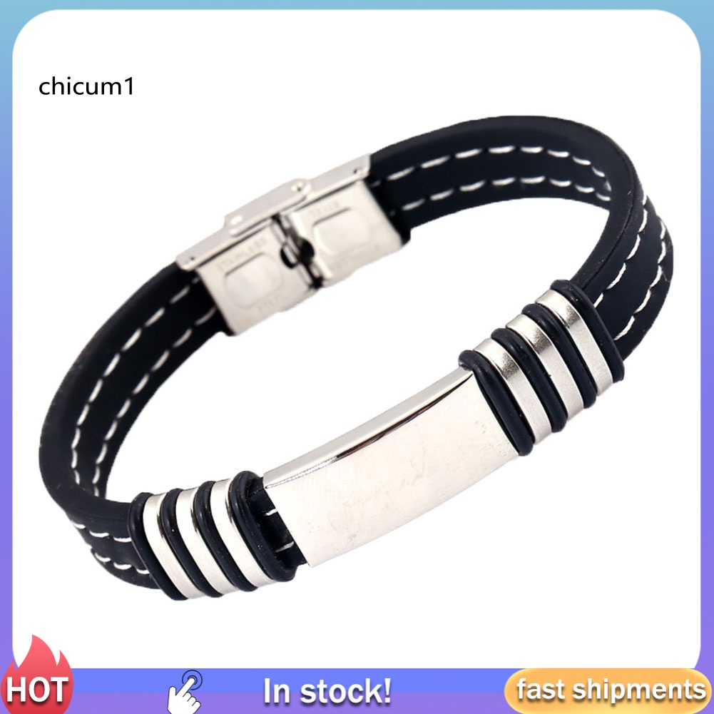 Vòng Tay Silicone Phối Thép Titan Thời Trang Cho Nam