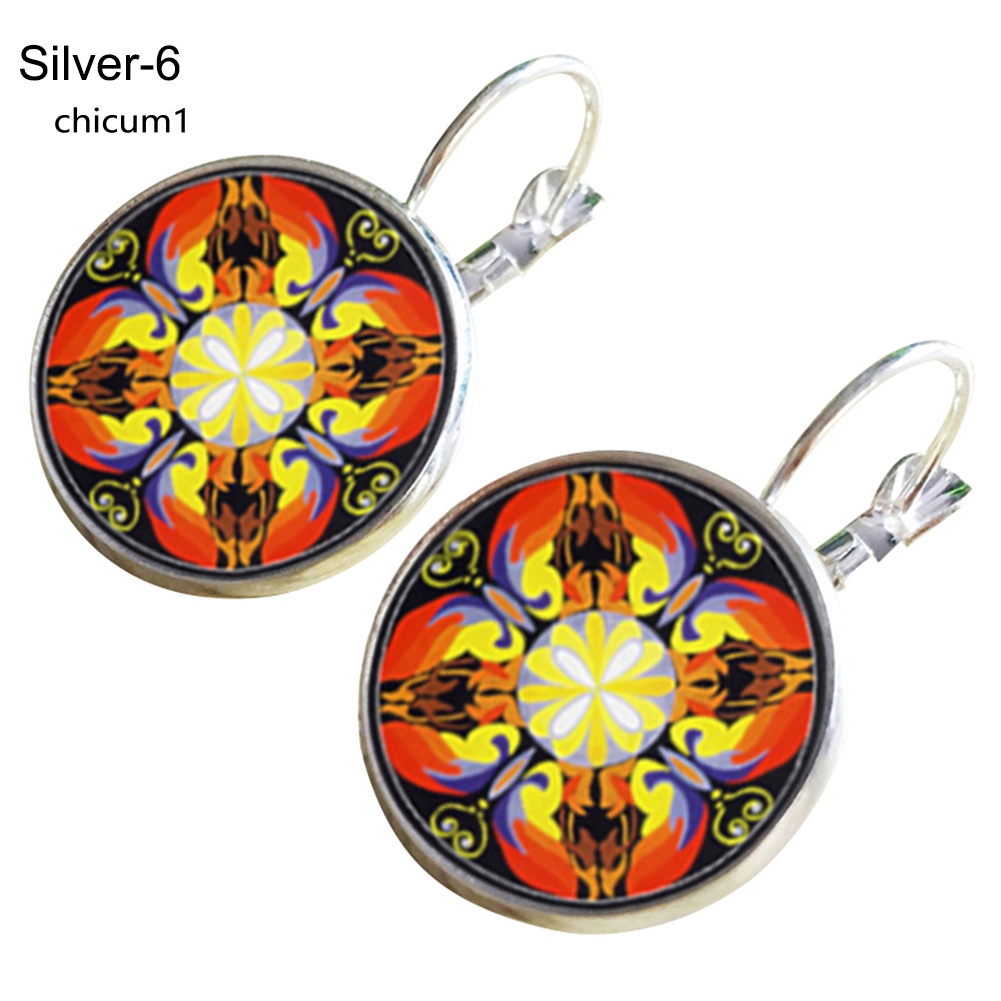 Khuyên Tai Tròn Họa Tiết Hoa Mandala Nhiều Màu