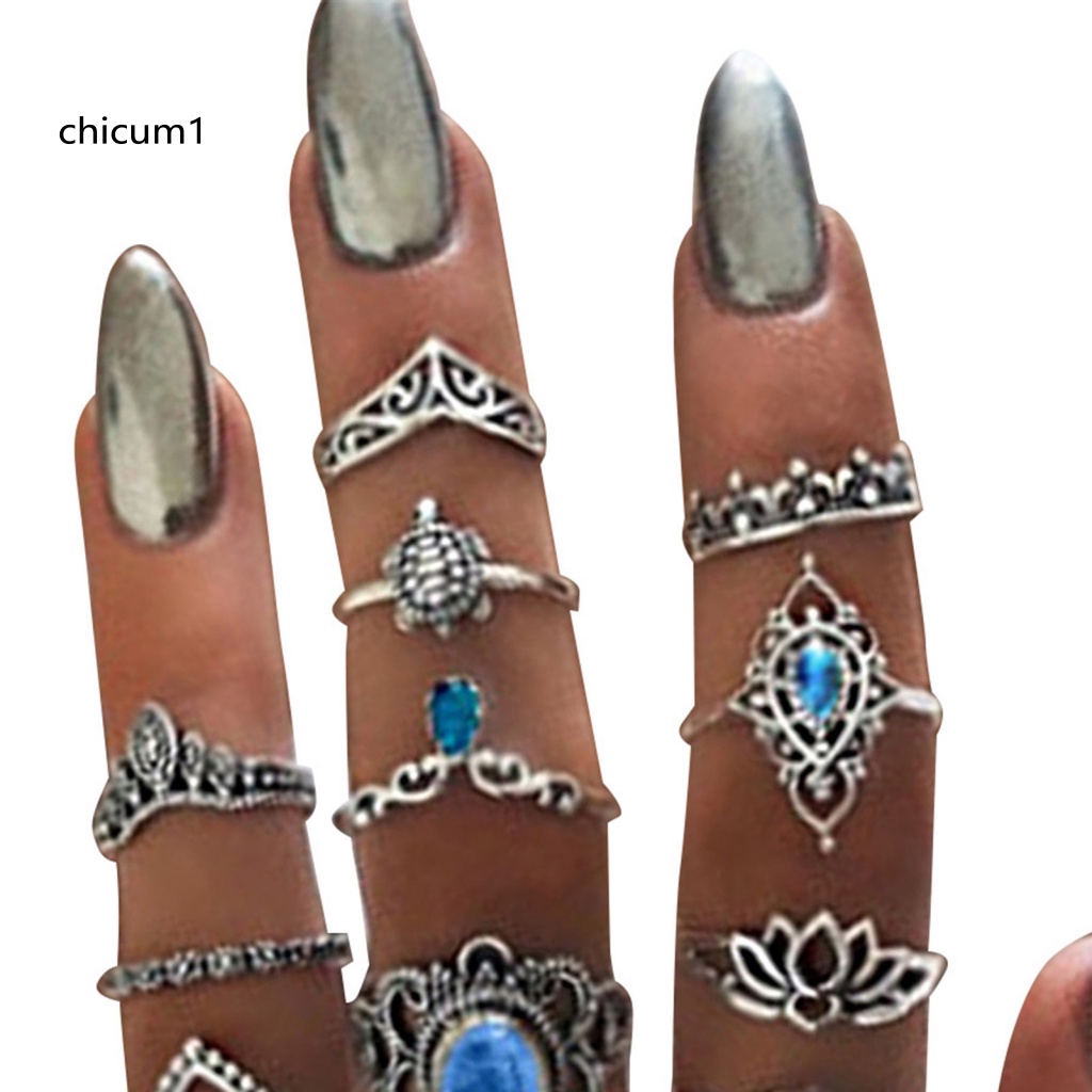 Set 11 / 13 / 15 Nhẫn Đeo Khớp Ngón Tay Màu Đen Phong Cách Bohemia