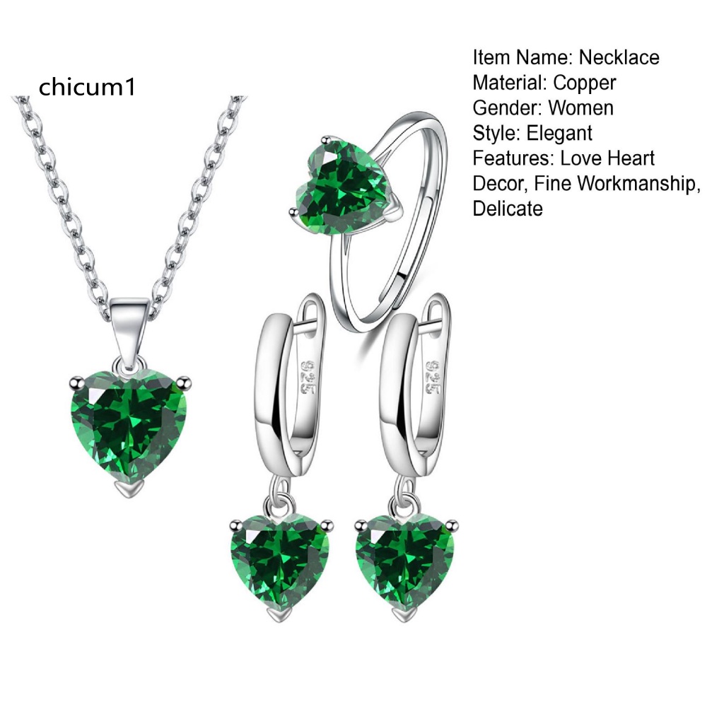 1 Set Vòng cổ + Nhẫn + Bông Tai Hình Trái Tim Nhiều Màu Thời Trang