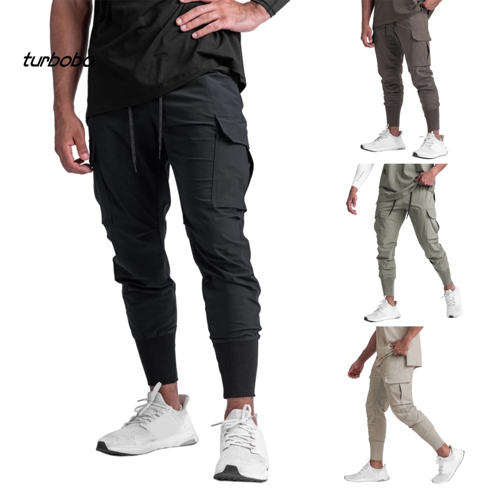 Quần Dài Thể Thao Màu Trơn Mau Khô Có Túi Dây Rút Co Giãn Thời Trang Mùa Hè Cho Nam