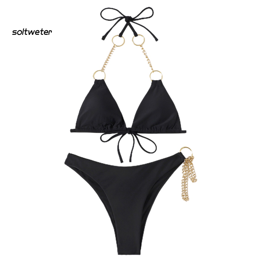 Bộ Bikini 2 Mảnh Màu Sắc Tinh Khiết Có Dây Cột Bằng Kim Loại Có Thể Điều Chỉnh Quyến Rũ Cho Nữ