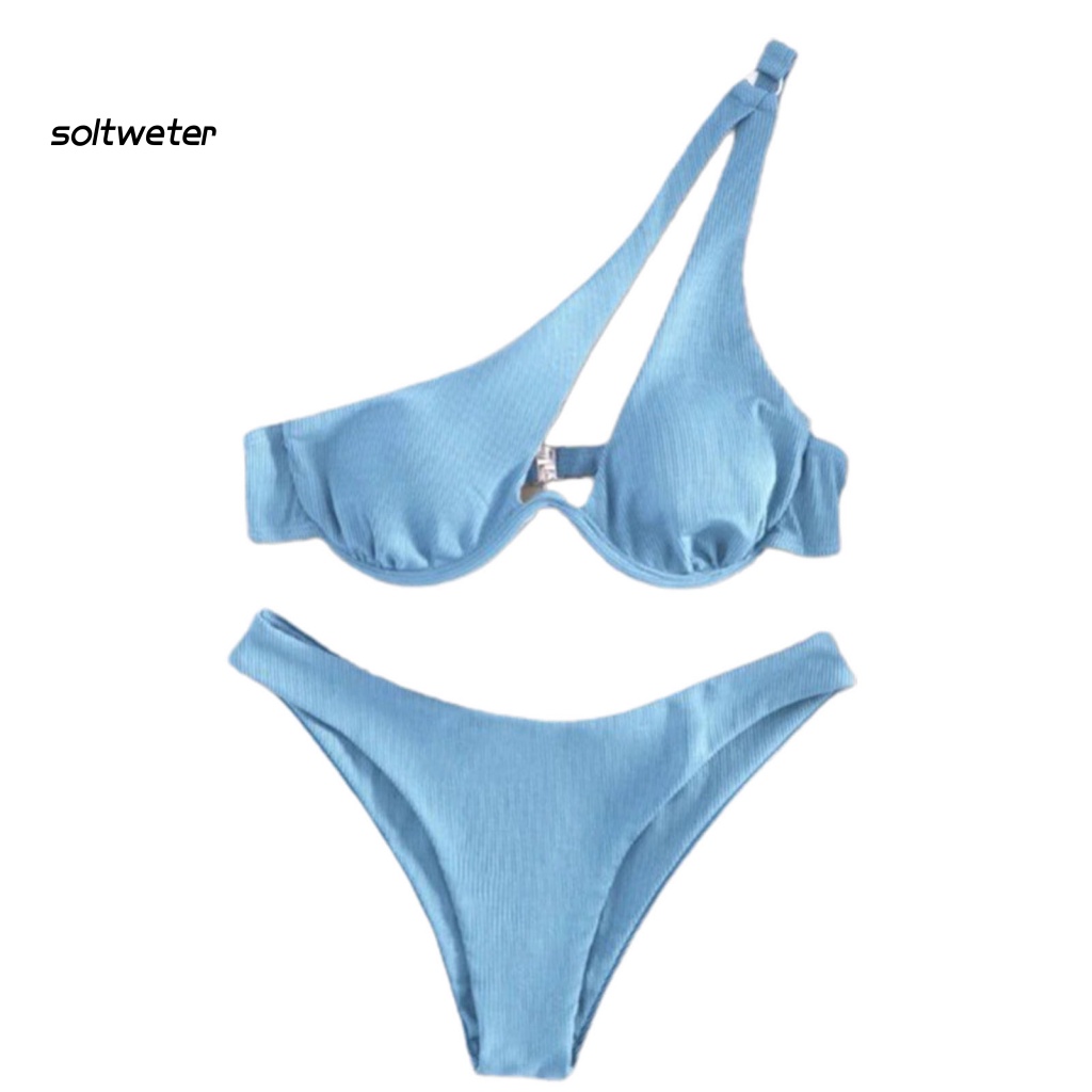 Bộ Đồ Bơi 2 Mảnh Màu Trơn Mau Khô Mềm Mại Dành Cho Nữ